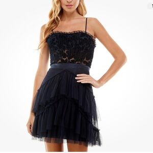 NWT City Studio Womens Juniors Velvet Mini Fit & Flare Dress Size 7 Navy